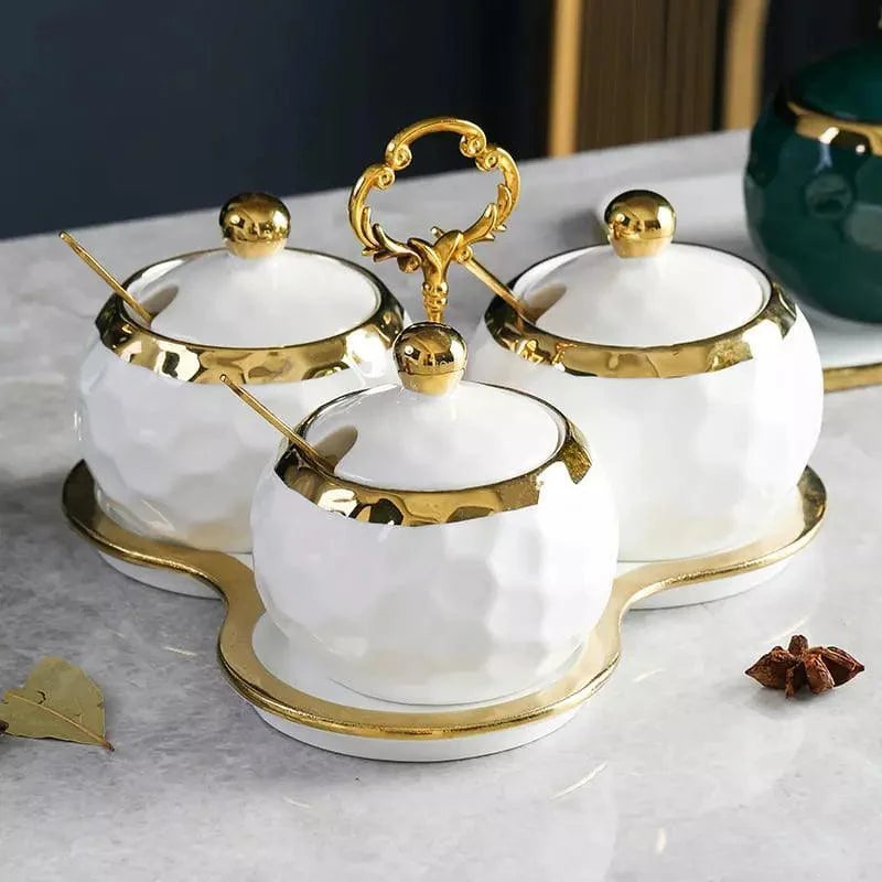 Monzzi Kitchen White Ceramic Sugar and Salt Pot Set