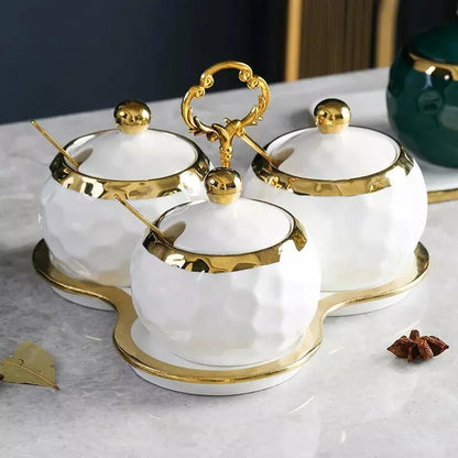 Monzzi Kitchen White Ceramic Sugar and Salt Pot Set