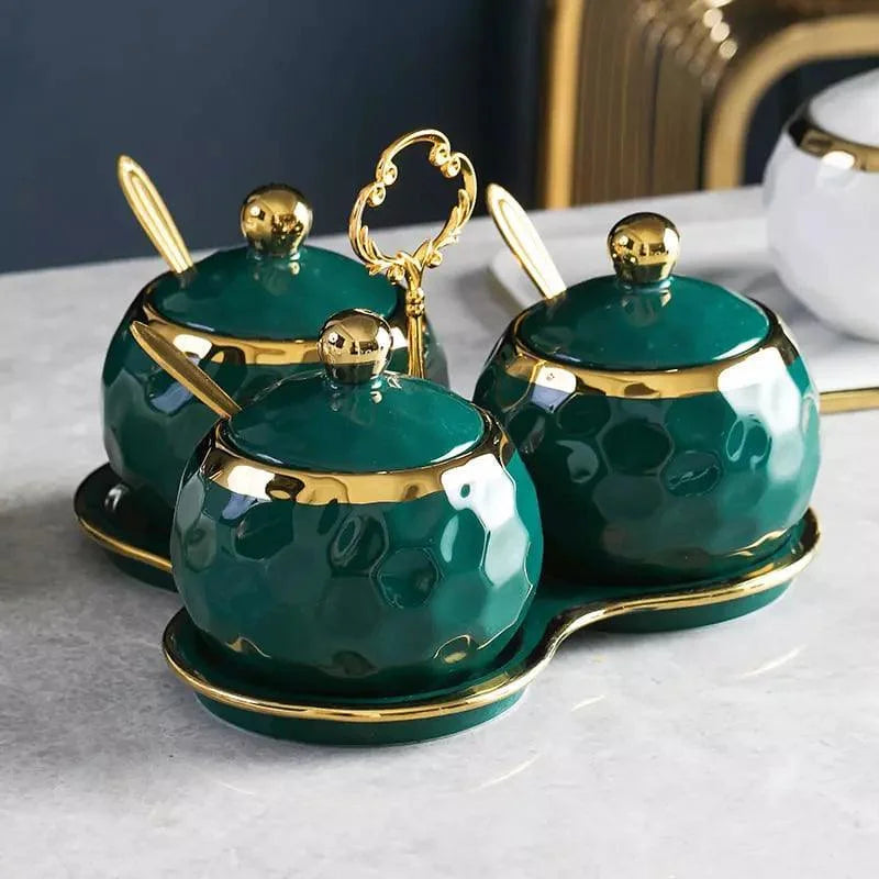 Monzzi Kitchen White Ceramic Sugar and Salt Pot Set