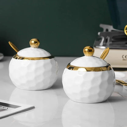 Monzzi Kitchen White Ceramic Sugar and Salt Pot Set