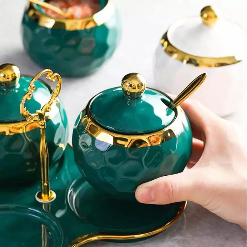 Monzzi Kitchen White Ceramic Sugar and Salt Pot Set