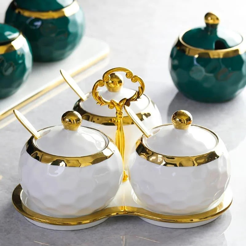 Monzzi Kitchen White Ceramic Sugar and Salt Pot Set