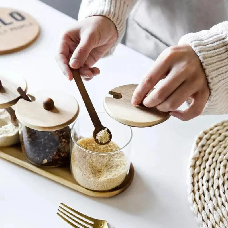 Glass Jar Set with Wooden Lids for Kitchen Organization