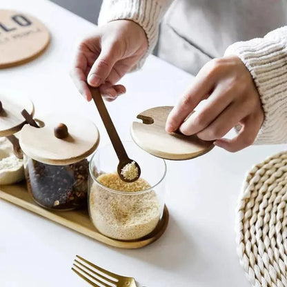 Glass Jar Set with Wooden Lids for Kitchen Organization