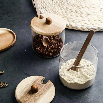 Glass Jar Set with Wooden Lids for Kitchen Organization
