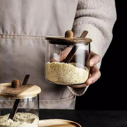 Glass Jar Set with Wooden Lids for Kitchen Organization