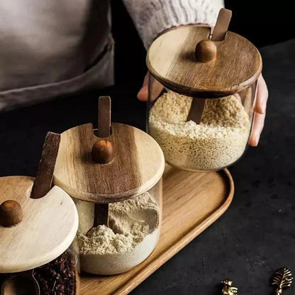 Glass Jar Set with Wooden Lids for Kitchen Organization