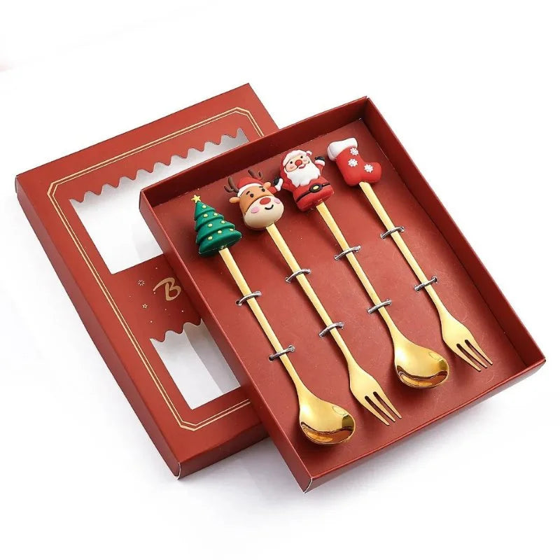 Monzzi 4-Piece Decorative Stainless Steel Cutlery Set for a Festive Christmas Table
