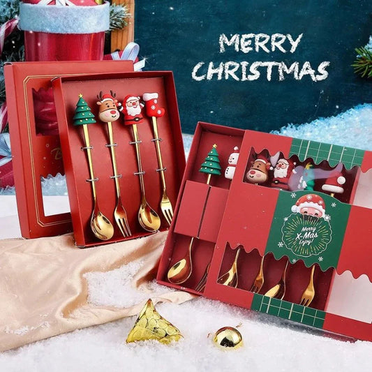 Monzzi 4-Piece Decorative Stainless Steel Cutlery Set for a Festive Christmas Table
