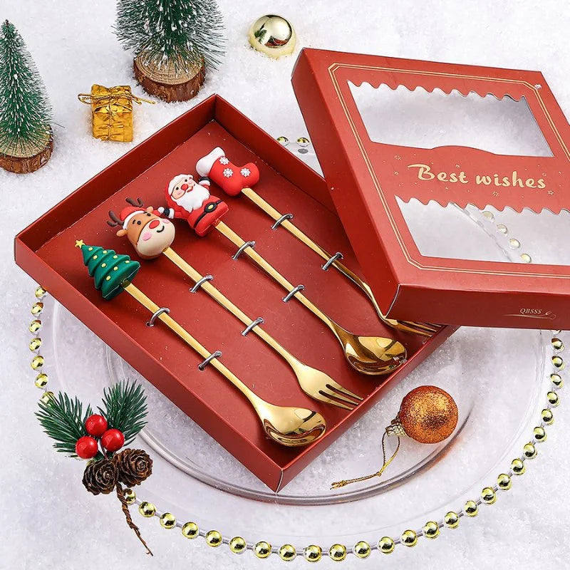 Monzzi 4-Piece Decorative Stainless Steel Cutlery Set for a Festive Christmas Table