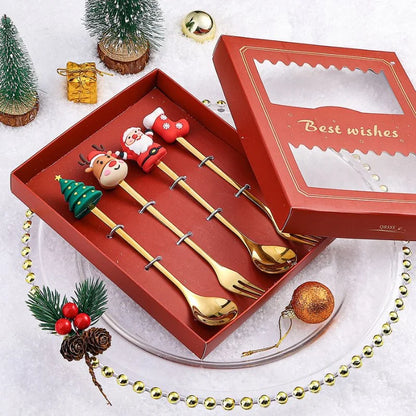 Monzzi 4-Piece Decorative Stainless Steel Cutlery Set for a Festive Christmas Table