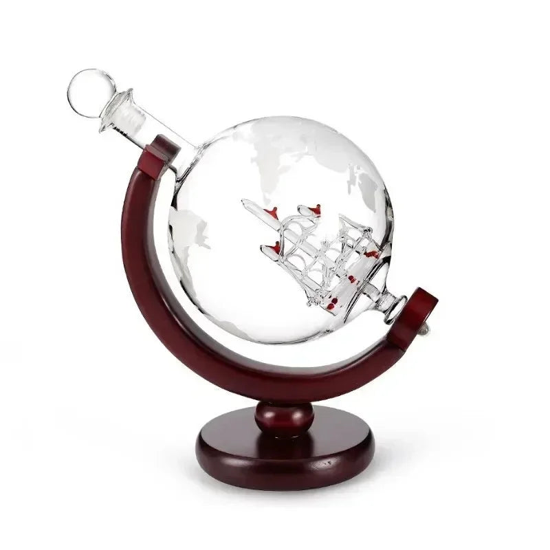 Glass Globe Decanter Set with Wooden Base and 2 Monzzi Glasses