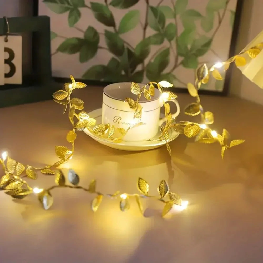 Golden Leaf Decorative LED String Lights by Monzzi