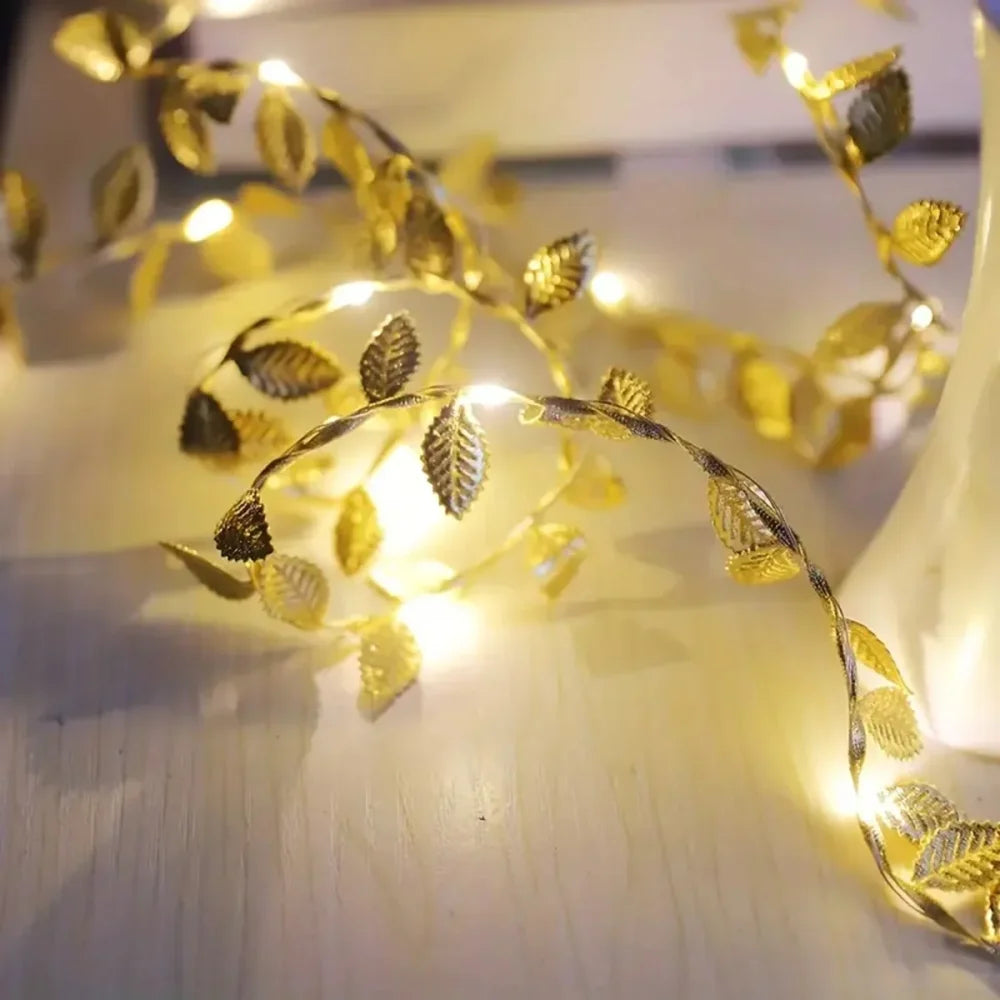 Golden Leaf Decorative LED String Lights by Monzzi