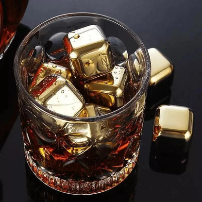 Golden Stainless Steel Ice Cubes with Monzzi Tongs Set