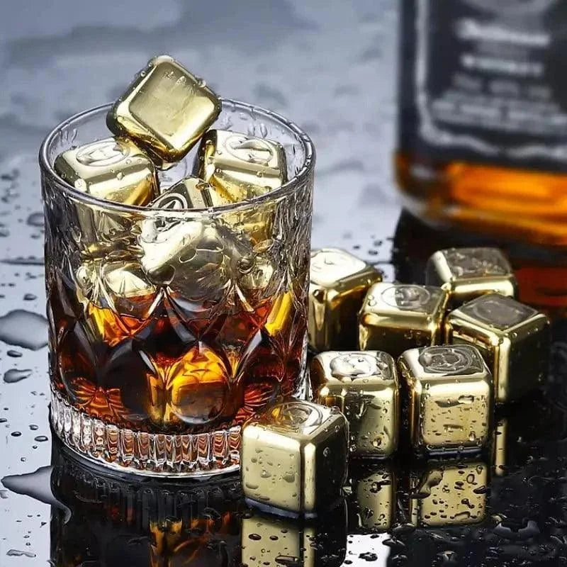 Golden Stainless Steel Ice Cubes with Monzzi Tongs Set