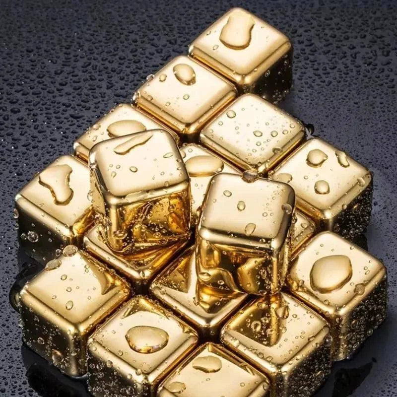 Monzzi Tongs and Golden Stainless Steel Ice Cubes Set