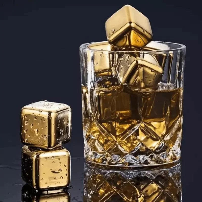 Monzzi Tongs and Golden Stainless Steel Ice Cubes Set