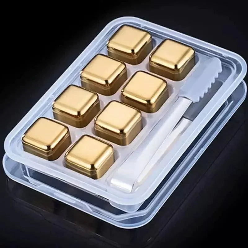 Monzzi Tongs with Golden Stainless Steel Ice Cubes