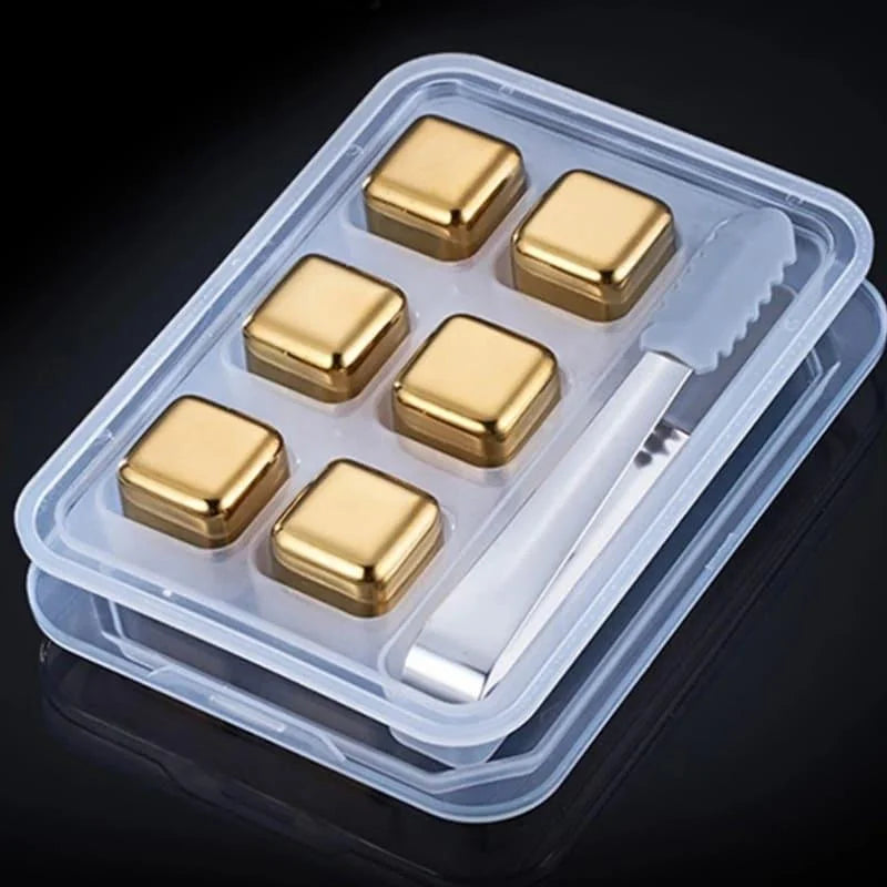 Monzzi Tongs with Golden Stainless Steel Ice Cubes