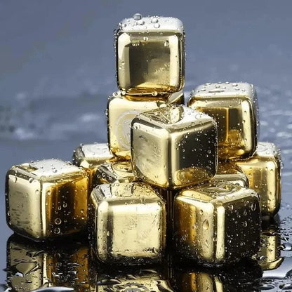 Golden Stainless Steel Ice Cubes with Monzzi Tongs Set