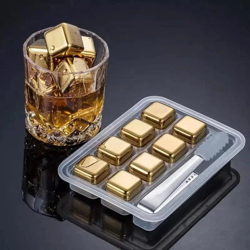 Monzzi Tongs with Golden Stainless Steel Ice Cubes