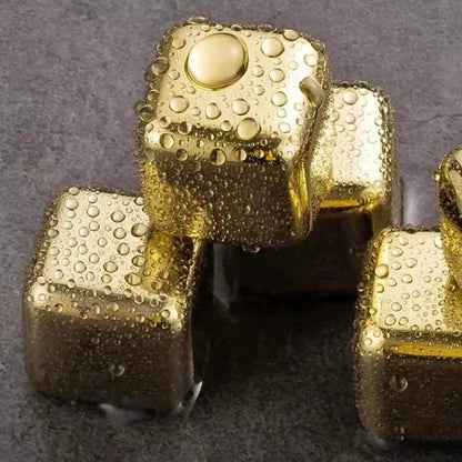 Golden Stainless Steel Ice Cubes with Monzzi Tongs Set