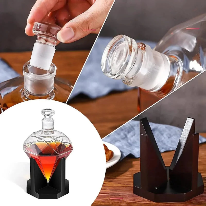 Diamond-Style Glass Decanter with Monzzi Wooden Base