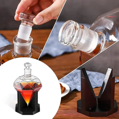 Diamond-Style Glass Decanter with Monzzi Wooden Base