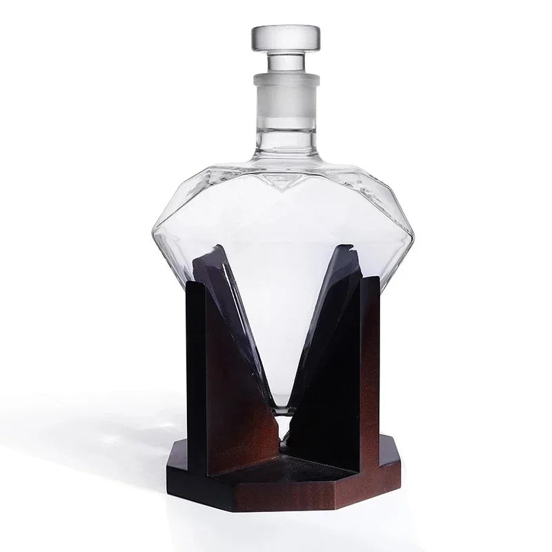 Diamond-Style Glass Decanter with Monzzi Wooden Base