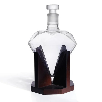 Diamond-Style Glass Decanter with Monzzi Wooden Base
