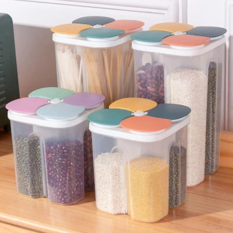 4-Compartment Food and Cereal Dispenser for Kitchen Organization