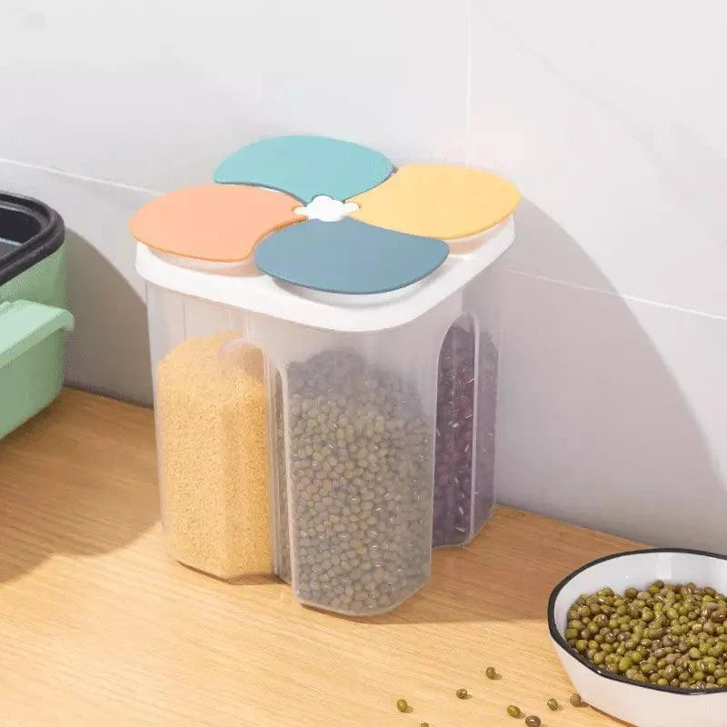 4-Compartment Food and Cereal Dispenser for Kitchen Organization