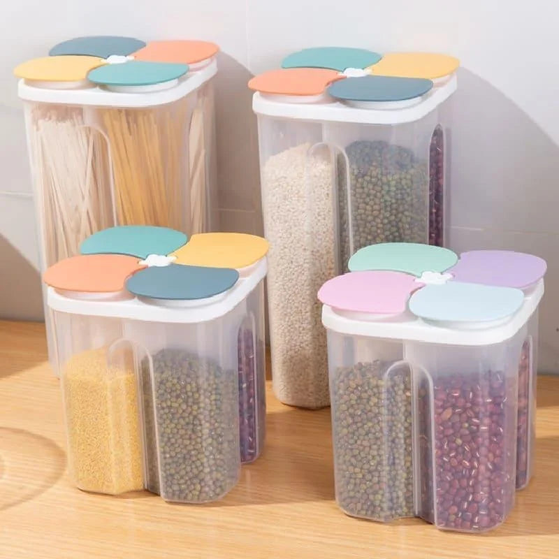 4-Compartment Food and Cereal Dispenser for Kitchen Organization