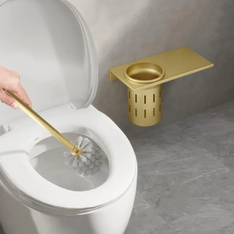 Monzzi Gold Aluminum Toilet Brush with Holder for Bathroom