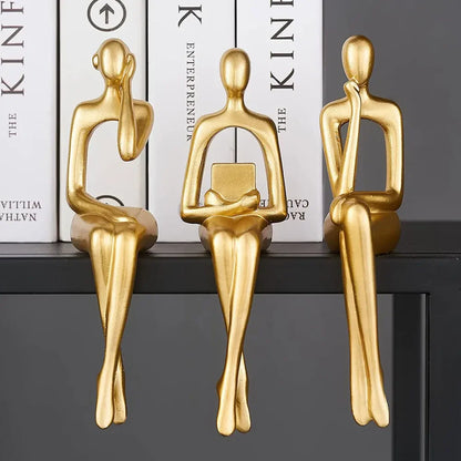 Golden Resin Abstract Thinker Sculpture for Living Room and Office Décor