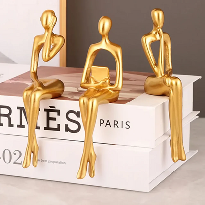 Golden Resin Abstract Thinker Sculpture for Living Room and Office Décor