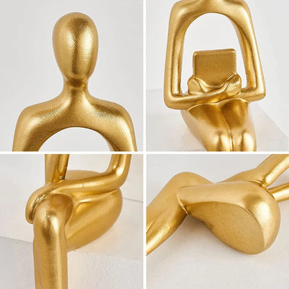 Golden Resin Abstract Thinker Sculpture for Living Room and Office Décor