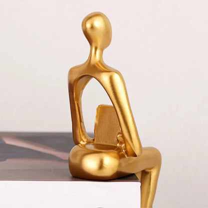 Golden Resin Abstract Thinker Sculpture for Living Room and Office Décor