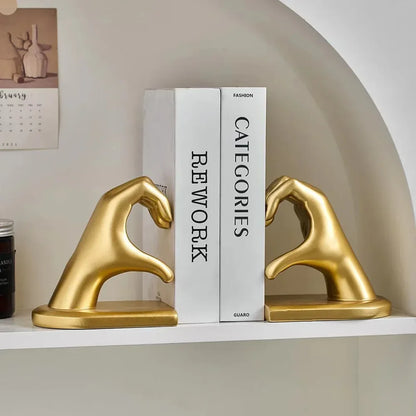 Golden Hands Bookends Sculpture for Living Room and Bedroom Décor