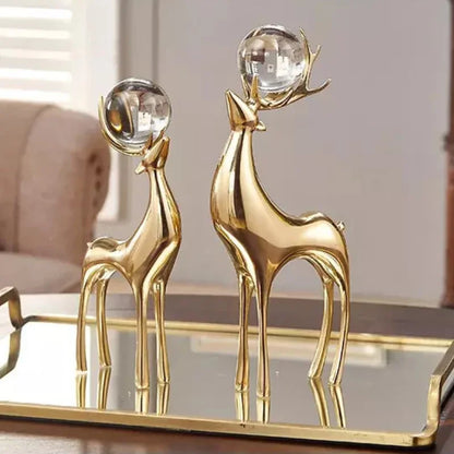 Elegant Golden Deer Sculpture with Crystal Ball for Living Room and Office Decor