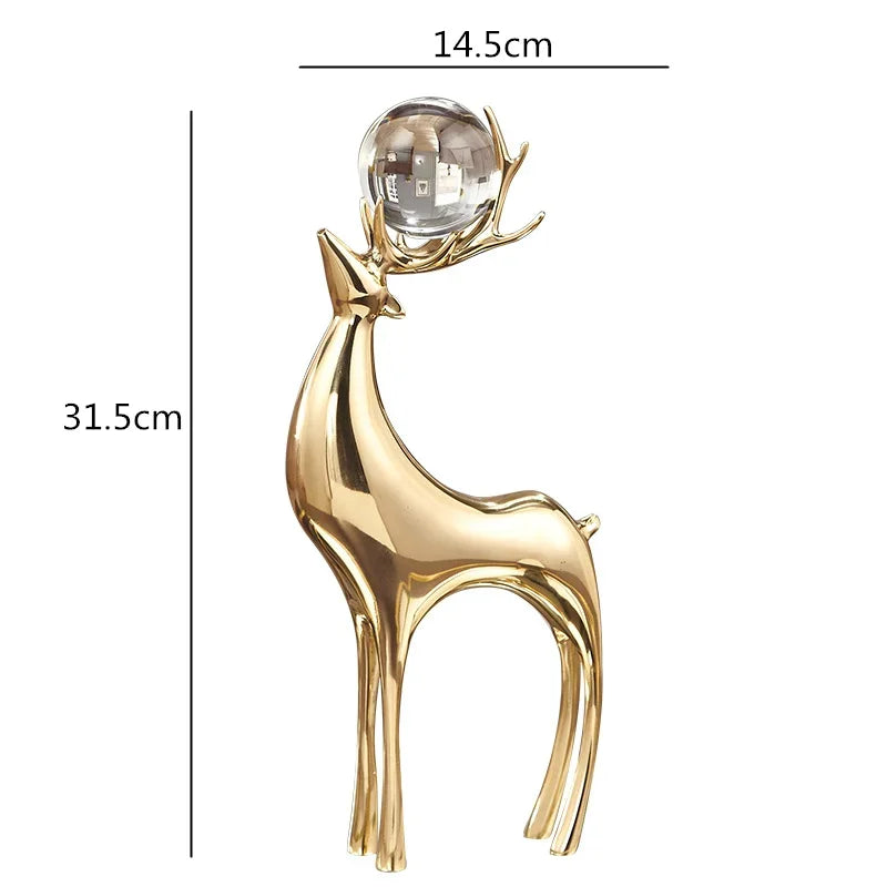 Elegant Golden Deer Sculpture with Crystal Ball for Living Room and Office Decor