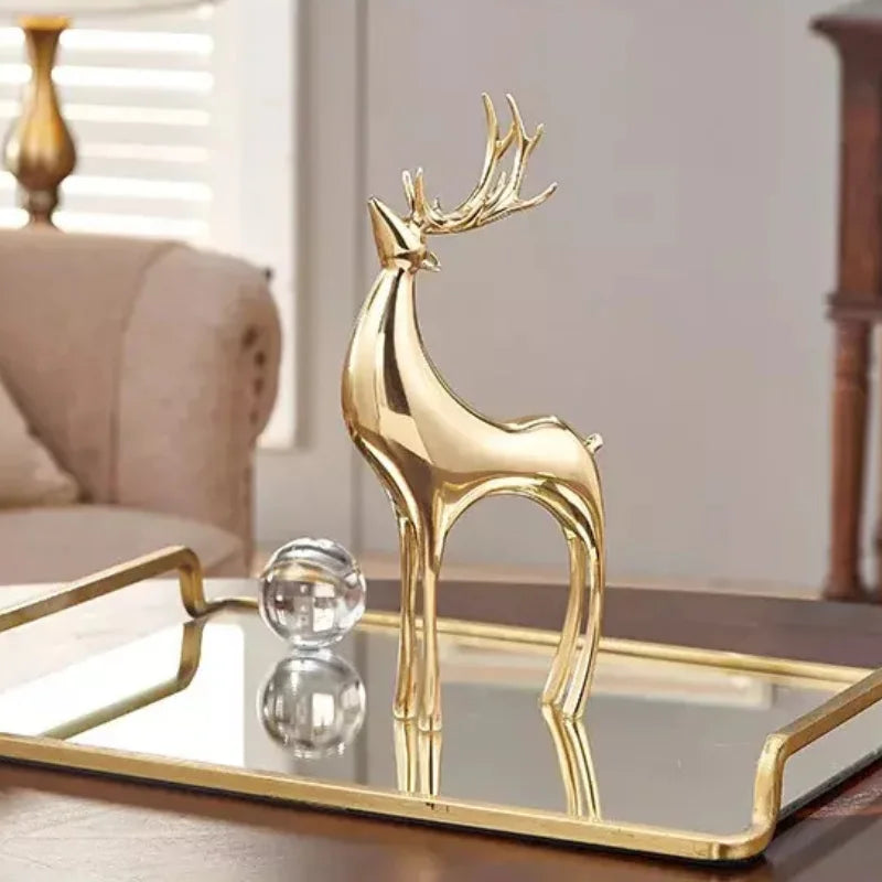 Elegant Golden Deer Sculpture with Crystal Ball for Living Room and Office Décor