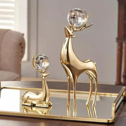 Elegant Golden Deer Sculpture with Crystal Ball for Living Room and Office Décor