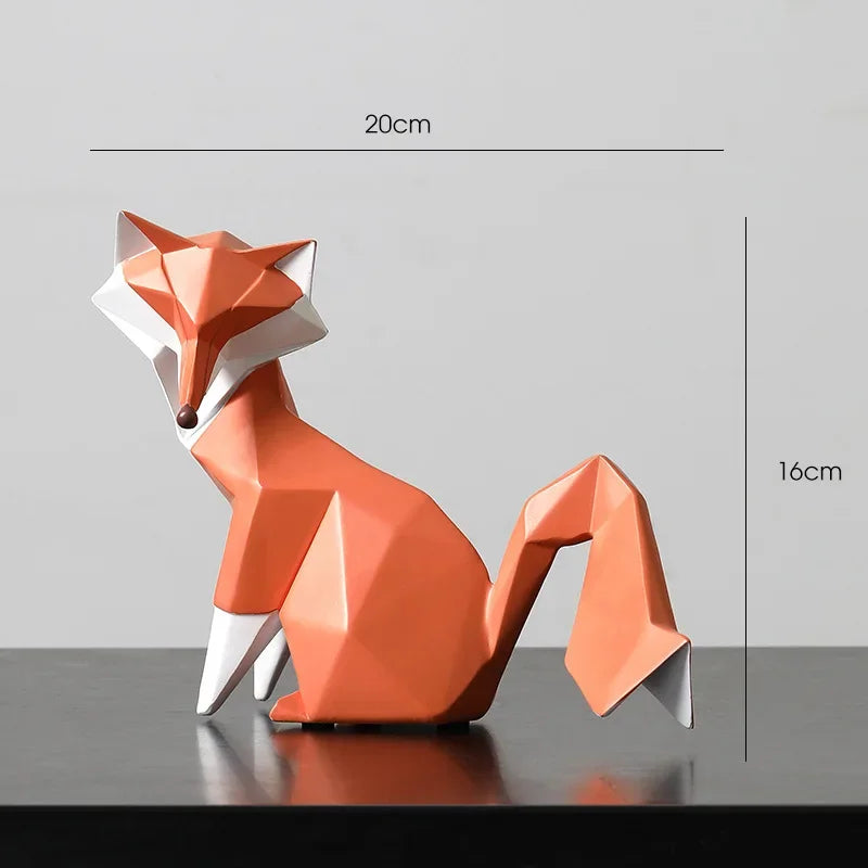 Decorative Resin Geometric Fox Sculpture for Living Room and Office Décor