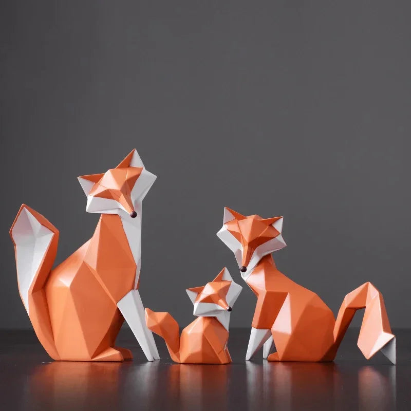 Decorative Resin Geometric Fox Sculpture for Living Room and Office Décor