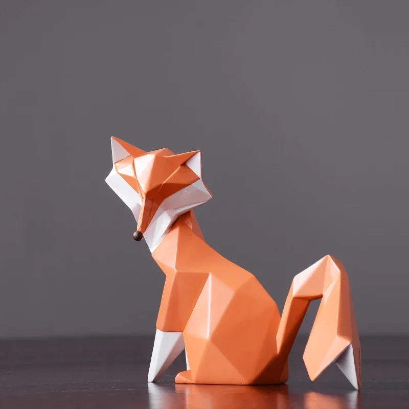 Decorative Resin Geometric Fox Sculpture for Living Room and Office Décor