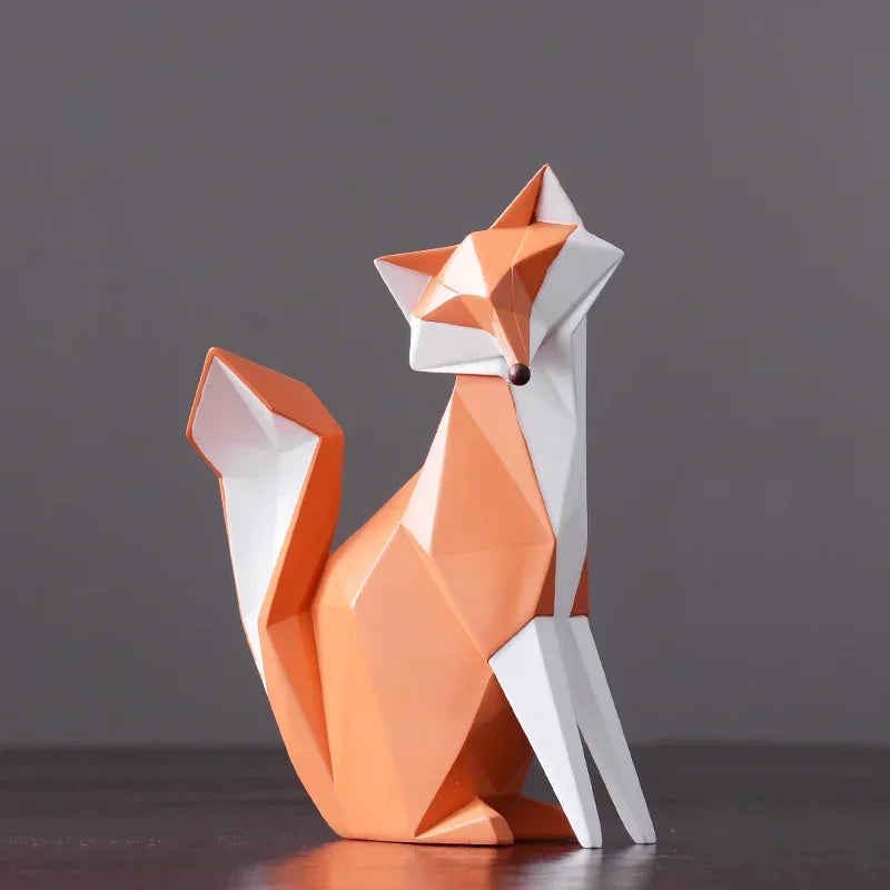 Decorative Resin Geometric Fox Sculpture for Living Room and Office Décor