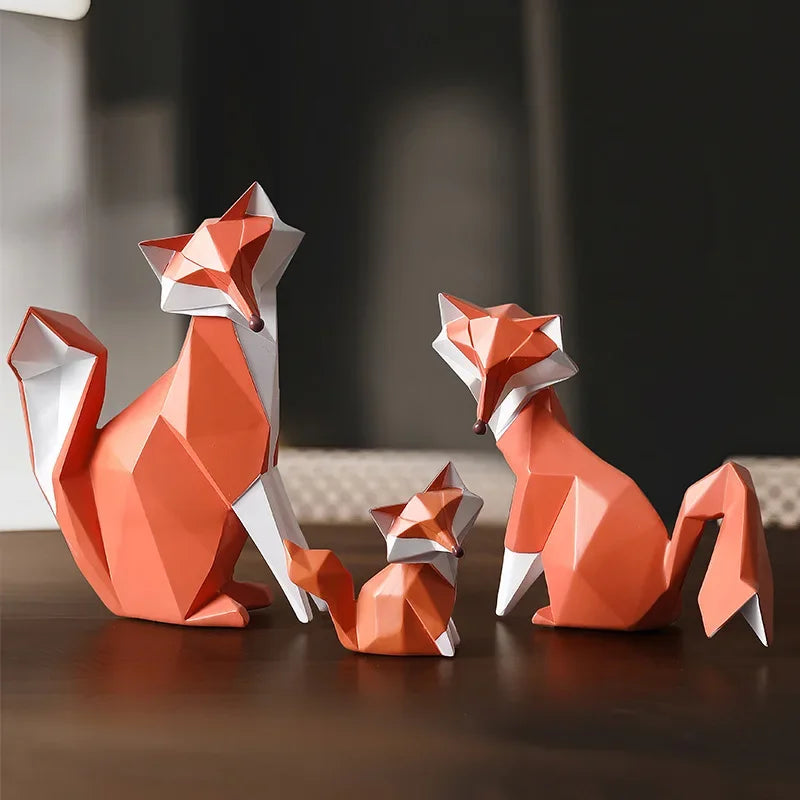 Decorative Resin Geometric Fox Sculpture for Living Room and Office Décor