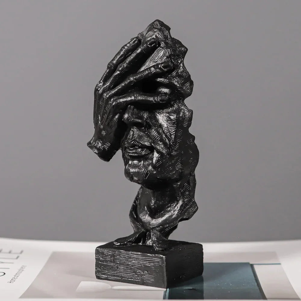 Retro Abstract Resin Face Sculpture: 'Don't Look' Series